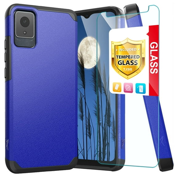 TJS for Cricket Outlast 5G 2024 / AT&T Motivate Pro 5G 2024 Phone Case, with Tempered Glass Screen Protector, Magnetic Support Dual Layer Shockproof Drop Protection Impact Cover (Blue)