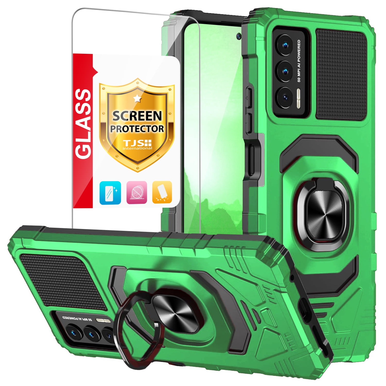 TJS for Cricket Outlast / AT&T Jetmore Phone Case, with Tempered Glass