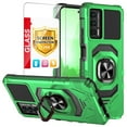 thumbnail image 1 of TJS for Cricket Outlast / AT&T Jetmore Phone Case, with Tempered Glass Screen Protector, [Military Grade] Robotic Magnetic Support Car Mount Metal Ring Holder Kickstand Cover (Green), 1 of 7