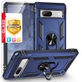 thumbnail image 1 of TJS for Google Pixel 7a Phone Case, with Tempered Glass Screen Protector, Impact Resistant Metal Ring Magnetic Support Kickstand Drop Protector Cover (Blue), 1 of 7