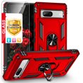 thumbnail image 1 of TJS for Google Pixel 7a Phone Case, with Tempered Glass Screen Protector, Impact Resistant Metal Ring Magnetic Support Kickstand Drop Protector Cover (Red), 1 of 7
