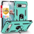 thumbnail image 1 of TJS for Google Pixel 7a Phone Case, with Tempered Glass Screen Protector, Impact Resistant Metal Ring Magnetic Support Kickstand Drop Protector Cover (Teal), 1 of 7