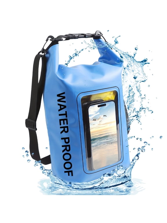 IP68 Waterproof Dry Bag 5L Roll Top Waterproof Backpack Built-in Phone Pouch for Travel Swimming Boating Kayaking Camping Beach Accessories (Blue)