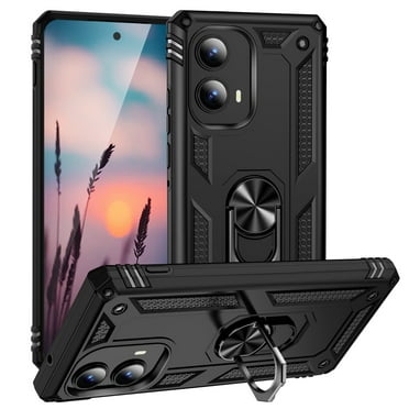 TJS for Motorola Moto Edge 5G 2024 Phone Case, Impact Resistant Metal Ring Magnetic Support Kickstand Drop Protector Cover for Moto Edge 5G 2024 (Black)