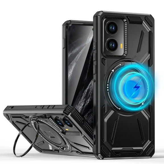TJS for Motorola Moto Edge 5G 2024 Phone Case, [Military Grade] Metal Circle Ring Magnetic Support Kickstand Drop Protector Cover for Moto Edge 5G 2024 (Black)