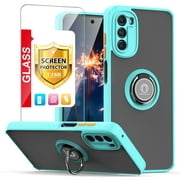TJS for Motorola Moto G 5G 2022 Case, with Tempered Glass Screen Protector, 360 Degrees Rotating Metal Ring Magnetic Support Kickstand Phone Cover for for Moto G 5G 2022 (Blue)
