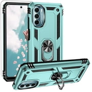 TJS for Motorola Moto G 5G 2022 Phone Case, with Tempered Glass Screen Protector, Impact Resistant Metal Ring Magnetic Support Kickstand Drop Protector Cover for Moto G 5G 2022 (Teal)
