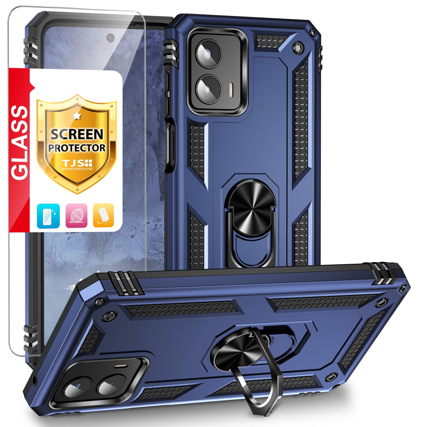 For Motorola Moto G 5G 2023 Ring Case Magnetic Metal Kickstand +Tempered Glass - Foto 5