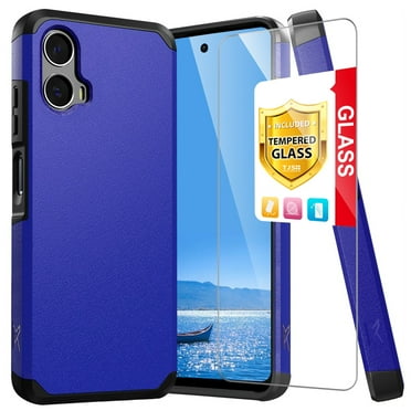 TJS for Motorola Moto G 5G 2024 Phone Case, with Tempered Glass Screen Protector, Dual Layer Hybrid Magnetic Support Shockproof Heavy Duty Cover for Moto G 5G 2024 (Blue)