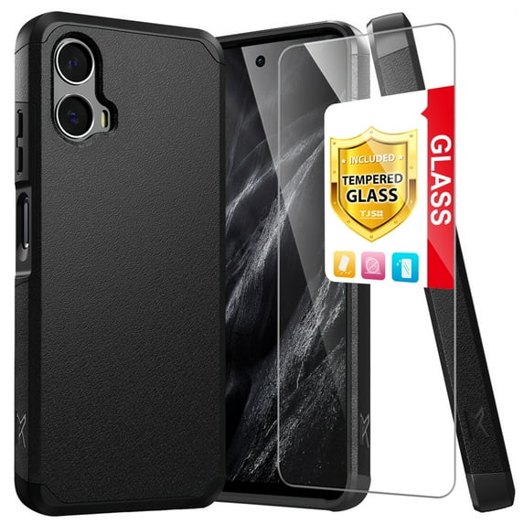 TJS for Motorola Moto G 5G 2024 Phone Case, with Tempered Glass Screen Protector, Dual Layer Hybrid Magnetic Support Shockproof Heavy Duty Cover for Moto G 5G 2024 (Black)