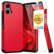 TJS for Motorola Moto G 5G 2024 Phone Case, with Tempered Glass Screen Protector, Dual Layer Hybrid Magnetic Support Shockproof Heavy Duty Cover for Moto G 5G 2024 (Red)
