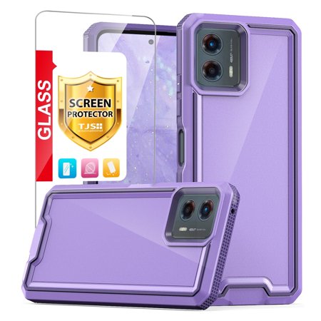 TJS for Motorola Moto G 5G 2024 Phone Case, with Tempered Glass Screen Protector, Dual Layer Shockproof Rugged Hybrid Drop Protector Cover for Moto G 5G 2024 (Purple)
