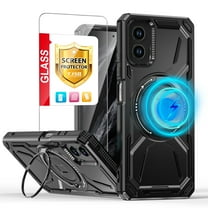 TJS for Motorola Moto G 5G 2024 Phone Case, with Tempered Glass Screen Protector, [Military Grade] Metal Circle Ring Magnetic Support Kickstand Drop Protector Cover for Moto G 5G 2024 (Black)