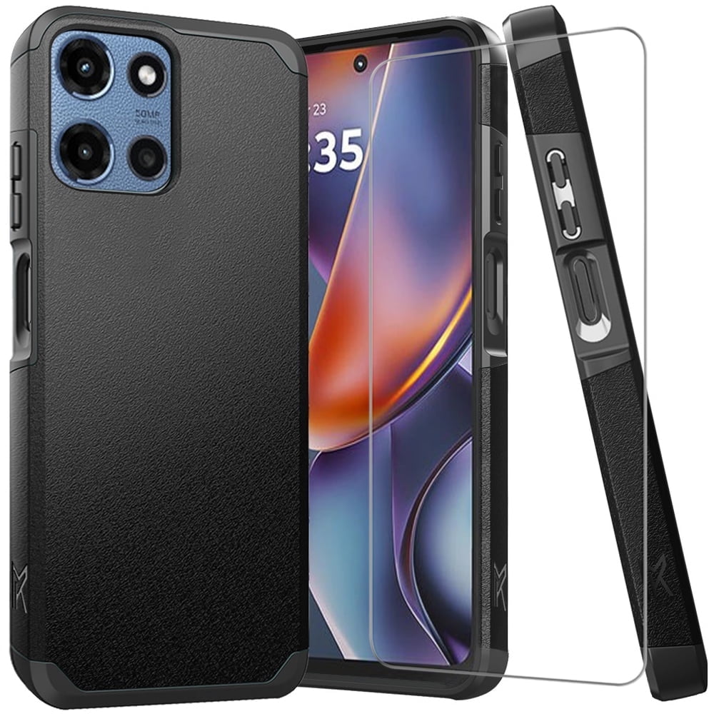 TJS for Motorola Moto G 5G 2025 Phone Case, with Tempered Glass Screen Protector, Dual Layer Hybrid Magnetic Support Shockproof Heavy Duty Cover for Moto G 5G 2025 (Black)