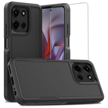 TJS for Motorola Moto G 5G 2025 / Moto G 2026 / Moto G Play 2026 Phone Case, with Tempered Glass Screen Protector, Heavy Duty Rugged Shockproof Full Body Protection Cover (Black)