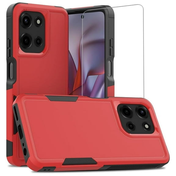 TJS for Motorola Moto G 5G 2025 / Moto G 2026 / Moto G Play 2026 Phone Case, with Tempered Glass Screen Protector, Heavy Duty Rugged Shockproof Full Body Protection Cover (Red)