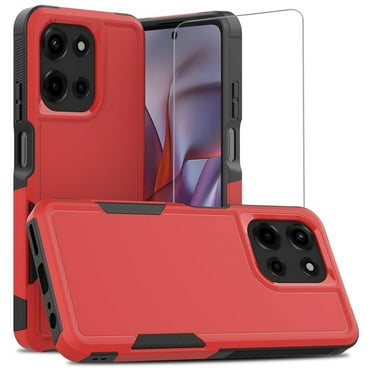 TJS for Motorola Moto G 5G 2025 Phone Case, with Tempered Glass Screen Protector, Heavy Duty Rugged Shockproof Full Body Protection Cover for Moto G 5G 2025 (Red)