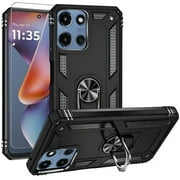 TJS for Motorola Moto G 5G 2025 / Moto G 2026 / Moto G Play 2026 Phone Case, with Tempered Glass Screen Protector, Impact Resistant Metal Ring Magnetic Support Kickstand Drop Protector Cover (Black)