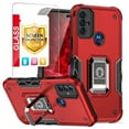 thumbnail image 1 of TJS for Motorola Moto G Play 2023 / Moto G Pure (2021) / G Power 2022 Phone Case, with Tempered Glass Screen Protector, [Military Grade] Heavy Duty Magnetic Support Ring Kickstand Cover (Red), 1 of 9