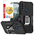 thumbnail image 1 of TJS for Motorola Moto G Play 2023 / Moto G Pure (2021) / G Power 2022 Phone Case, with Tempered Glass Screen Protector, [Military Grade] Heavy Duty Magnetic Support Ring Kickstand Cover (Black), 1 of 9