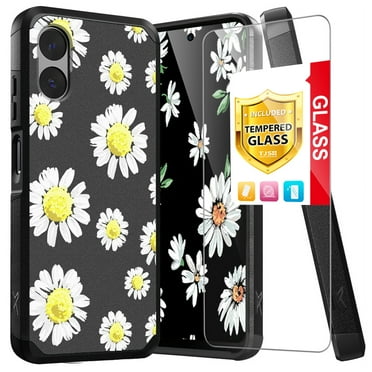 TJS for Motorola Moto G Play 4G (2024) Phone Case, with Tempered Glass Screen Protector, Dual Layer Hybrid Magnetic Support Shockproof Heavy Duty Cover (Chamomile)