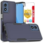 TJS for Motorola Moto G Play 4G 2024 Phone Case, with Tempered Glass Screen Protector, Heavy Duty Rugged Shockproof Full Body Protection Cover for Moto G Play 4G 2024 Blue