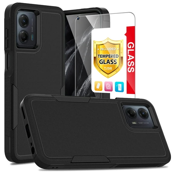 TJS for Motorola Moto G Power 5G (2024) Phone Case, with Tempered Glass Screen Protector, Heavy Duty Rugged Shockproof Full Body Protection Cover for Moto G Power 5G (2024) (Black)