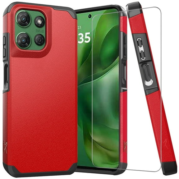 TJS for Motorola Moto G Power 5G 2025 / Moto G Power 5G 2026 Phone Case, with Tempered Glass Screen Protector, Dual Layer Hybrid Magnetic Support Shockproof Heavy Duty Cover (Red)