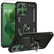 TJS for Motorola Moto G Power 5G 2025 / Moto G Power 5G 2026 Phone Case, with Tempered Glass Screen Protector, Impact Resistant Metal Ring Magnetic Support Kickstand Drop Protector Cover (Black)