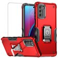 thumbnail image 1 of TJS for Motorola Moto G Stylus 2022 Phone Case, with Tempered Glass Screen Protector, [Military Grade] Heavy Duty Protective Cover, Magnetic Support Ring Kickstand Case for Moto G Stylus (Red), 1 of 9