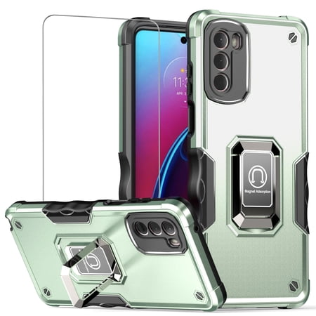 TJS for Motorola Moto G Stylus 2022 Phone Case, with Tempered Glass Screen Protector, [Military Grade] Heavy Duty Protective Cover, Magnetic Support Ring Kickstand Case for Moto G Stylus (Green)