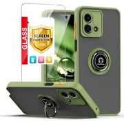 TJS for Motorola Moto G Stylus 5G 2023 Phone Case, with Tempered Glass Screen Protector, 360 Degrees Rotating Metal Ring Magnetic Support Kickstand Cover for Moto G Stylus 5G 2023 (Green)