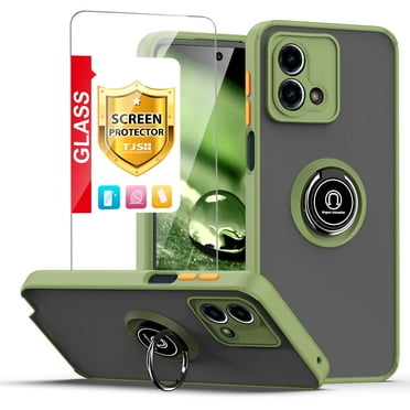 TJS for Motorola Moto G Stylus 5G 2023 Phone Case, with Tempered Glass Screen Protector, 360 Degrees Rotating Metal Ring Magnetic Support Kickstand Cover for Moto G Stylus 5G 2023 (Green)