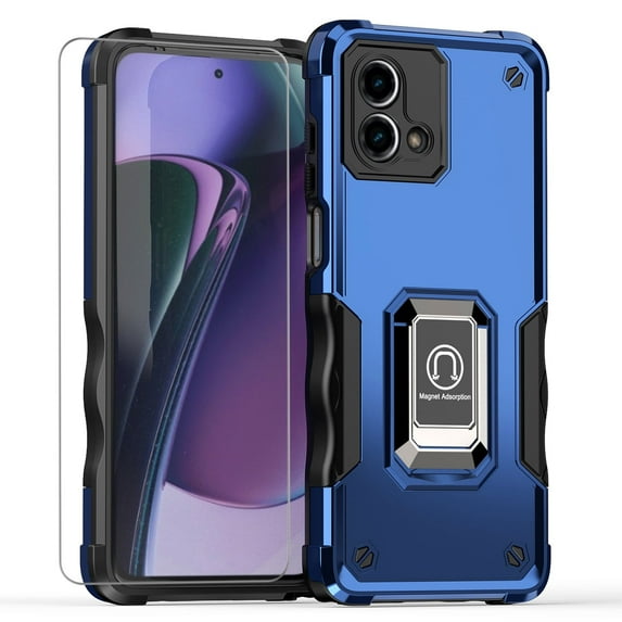 TJS for Motorola Moto G Stylus 5G 2023 Phone Case, with Tempered Glass Screen Protector, [Military Grade] Heavy Duty Magnetic Support Ring Kickstand Cover for Moto G Stylus 5G 2023 (Blue)