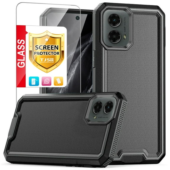 TJS for Motorola Moto G Stylus 5G 2024 Phone Case, with Tempered Glass Screen Protector, Dual Layer Shockproof Rugged Hybrid Drop Protector Cover for Moto G Stylus 5G 2024 (Black)