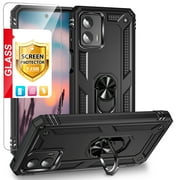 TJS for Motorola Moto G Stylus 5G 2024 Phone Case, with Tempered Glass Screen Protector, Impact Resistant Metal Ring Magnetic Support Kickstand Drop Protector Cover for Moto G Stylus 5G 2024 (Black)