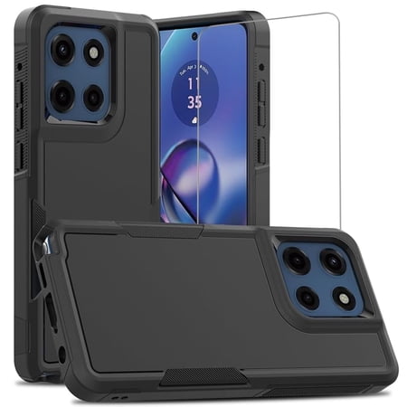 TJS for Motorola Moto G Stylus 5G 2026 / G Stylus 5G 2025 Phone Case, with Tempered Glass Screen Protector, Heavy Duty Rugged Shockproof Full Body Protection Cover (Black)