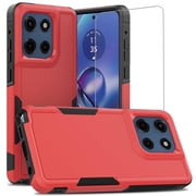 TJS for Motorola Moto G Stylus 5G 2026 / G Stylus 5G 2025 Phone Case, with Tempered Glass Screen Protector, Heavy Duty Rugged Shockproof Full Body Protection Cover Red