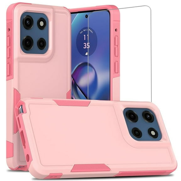 TJS for Motorola Moto G Stylus 5G 2025 Phone Case, with Tempered Glass Screen Protector, Heavy Duty Rugged Shockproof Full Body Protection Cover for Moto G Stylus 5G 2025 (Pink)