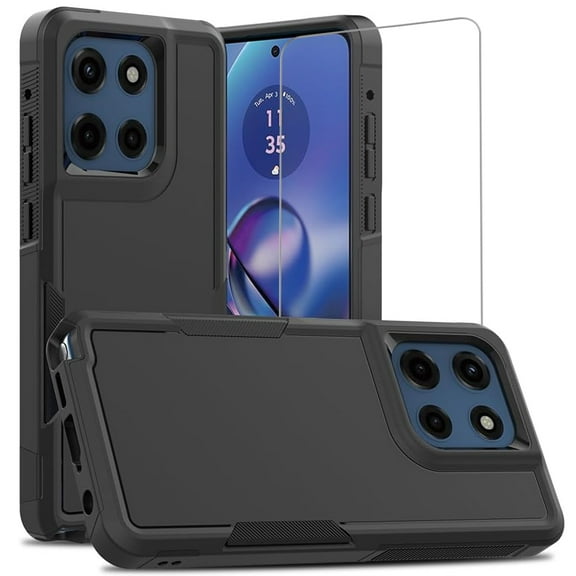 TJS for Motorola Moto G Stylus 5G 2025 Phone Case, with Tempered Glass Screen Protector, Heavy Duty Rugged Shockproof Full Body Protection Cover for Moto G Stylus 5G 2025 (Black)
