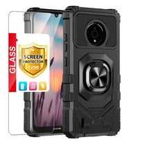 TJS for Nokia C200 Phone Case, with Tempered Glass Screen Protector, [Military Grade] Robotic Magnetic Support Car Mount Metal Ring Holder Kickstand Cover (Black)