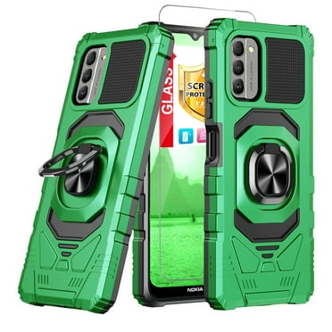 TJS for Nokia G310 5G Phone Case, with Tempered Glass Screen Protector, [Military Grade] Robotic Magnetic Support Car Mount Metal Ring Holder Kickstand Cover (Green)