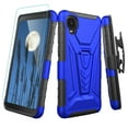 thumbnail image 1 of TJS Phone Case for Alcatel TCL A3 A509DL / A30, with Tempered Glass Screen Protector, 3 in 1 Combo Belt Clip Holster Impact Resist Rugged Kickstand Phone Cover (Blue), 1 of 6