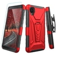 thumbnail image 1 of TJS Phone Case for Alcatel TCL A3 A509DL / A30, with Tempered Glass Screen Protector, 3 in 1 Combo Belt Clip Holster Impact Resist Rugged Kickstand Phone Cover (Red), 1 of 6