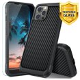 thumbnail image 1 of TJS Phone Case for Apple iPhone 13 Pro, with [Tempered Glass Screen Protector] Dual Layer Hybrid Shock Absorbing Carbon Fiber Drop Protector Cover (Black), 1 of 5