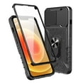 thumbnail image 1 of TJS Phone Case for Apple iPhone 13, Slide Camera Lens Cover Magnetic Support Metal Ring Holder Kickstand Built-in Tempered Glass Screen Protector Full Body Protective Case (Black), 1 of 8