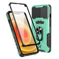 thumbnail image 1 of TJS Phone Case for Apple iPhone 13, Slide Camera Lens Cover Magnetic Support Metal Ring Holder Kickstand Built-in Tempered Glass Screen Protector Full Body Protective Case (Teal), 1 of 8