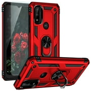 TJS for Motorola Moto G Pure 2021/Moto G Power 2022/Moto G Play 2023 case, with Tempered Glass Screen Protector Impact Resistant Metal Ring Magnetic Support Kickstand Drop Protector Cover (Red)