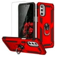 thumbnail image 1 of TJS Phone Case for Motorola Moto G Stylus 5G (2022), with [Tempered Glass Screen Protector] Impact Resistant Metal Ring Magnetic Support Kickstand Drop Protector Cover (Red), 1 of 6