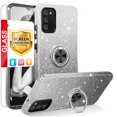 thumbnail image 1 of TJS Phone Case for Samsung Galaxy A03S, with Tempered Glass Screen Protector Two Tone Shinny Glitter Metal Ring Magnetic Support Kickstand Cover (Black), 1 of 6
